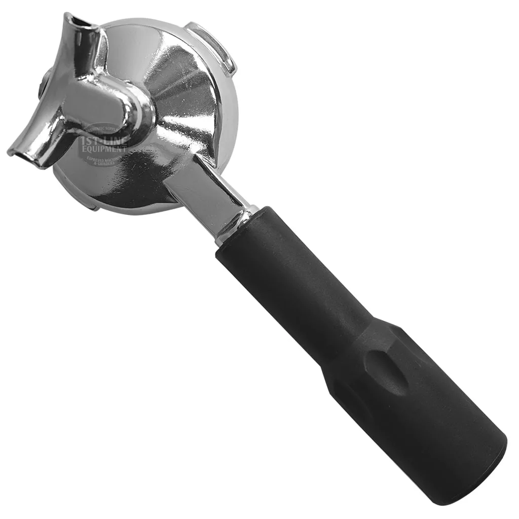 A Rancilio 2 CUP FILTERHOLDER with a black handle is shown from above on a white background. © 2025 1st-line.com