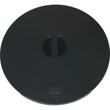 A round black plastic OB...1 HOPPER LID for the Sonny Espresso Coffee Grinder (LARGER HOPPER), featuring a small central handle and the 1st-Line Equipment logo near the bottom edge. © 2025 1st-line.com