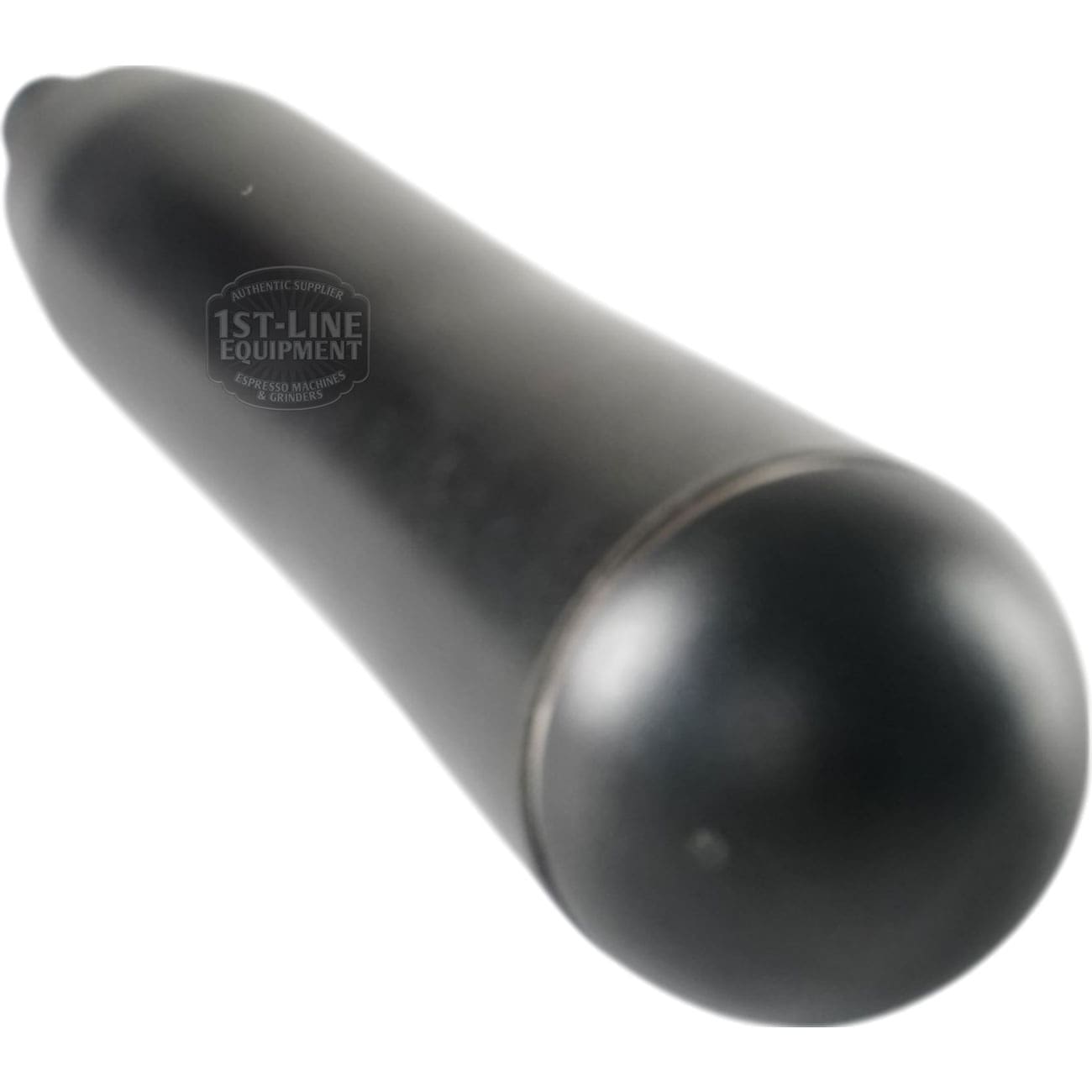 Close-up image of a black, cylindrical Faema E-91 HOLDER HANDLE with a rounded tip, photographed at an angle. The 1st-Line Equipment branding is visible near the wider end, indicating compatibility with E-91 or Faema machines. © 2025 1st-line.com