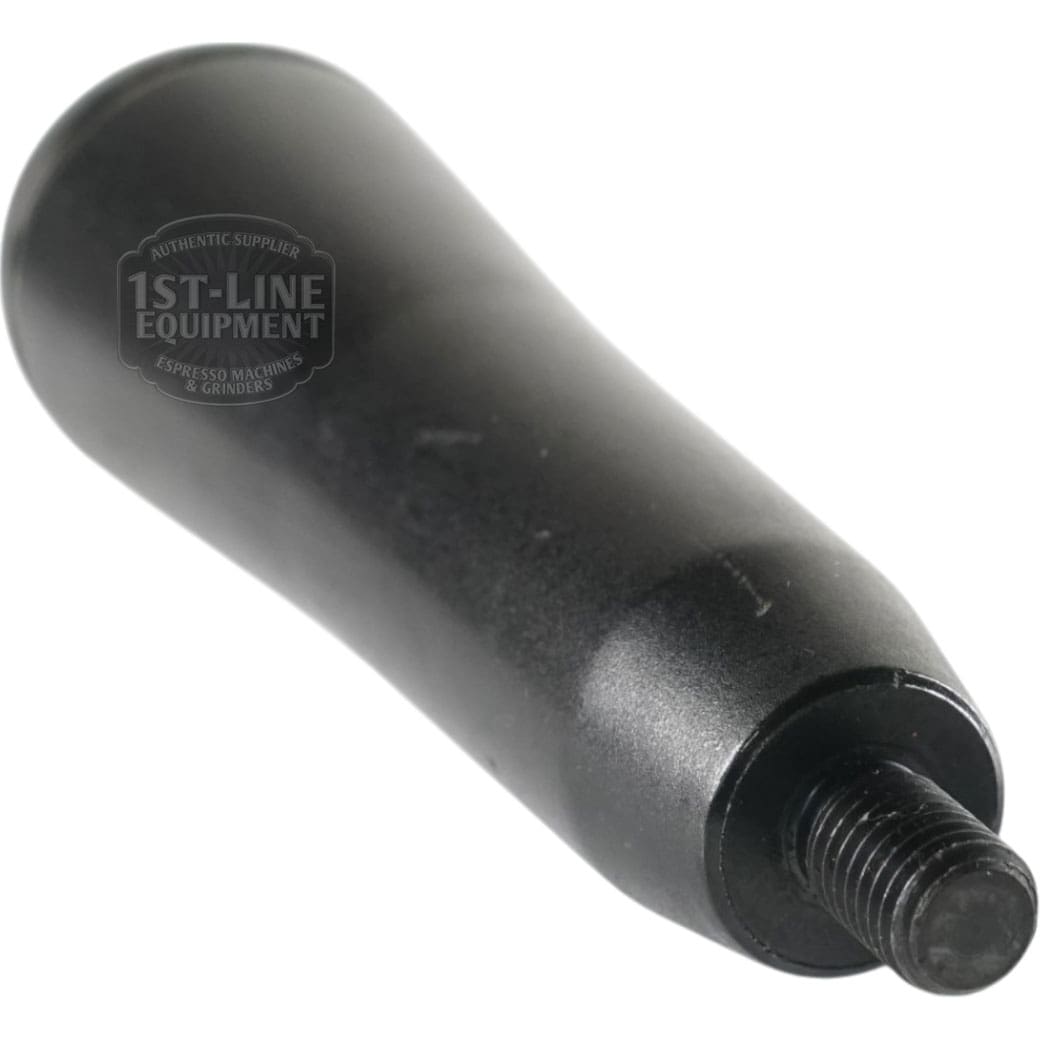 The Faema E-91 HOLDER HANDLE is a black plastic handle with a threaded metal end, designed as a replacement part and shown against a white background. Labeled with 1st-Line Equipment branding. © 2025 1st-line.com