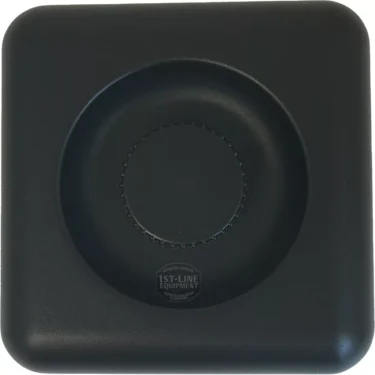 The Faema GRINDER HOPPER LID is a square, black plastic lid with a circular recessed center and the 1st-Line Equipment logo inside—perfect for your Faema espresso machine or grinder. © 2025 1st-line.com