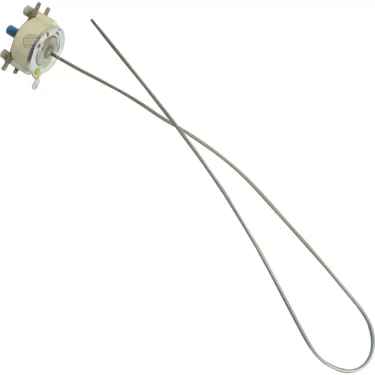 The Faema HEATING ELEMENT PROTECTION is a metal temperature sensor with a round white base and two long, curved metal probes, designed for heating element protection or use with Faema heating elements. © 2025 1st-line.com