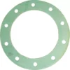 The Gaggia ALIMENTARY BOILER GASKET 220x168mm is a flat green circular gasket with a large center hole and ten evenly spaced small holes, designed for pipe flange connections. © 2025 1st-line.com