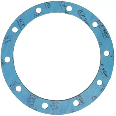 The Gaggia BOILER GASKET 220x168x2mm is a blue circular gasket with evenly spaced edge holes and printed text/symbols, made from synthetic or compressed material, perfect for use with Gaggia equipment. © 2025 1st-line.com