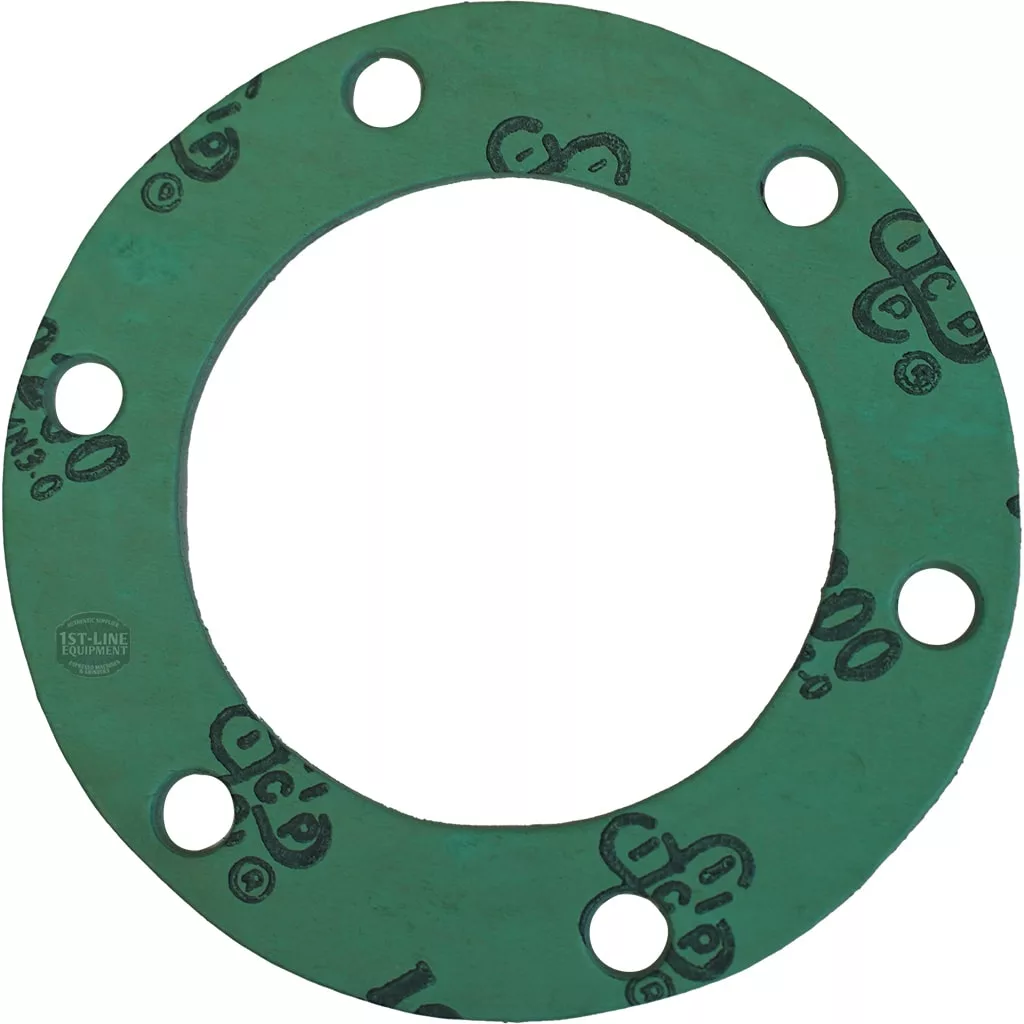 The La Spaziale BOILER GASKET is a green, circular espresso machine gasket with one large center hole, six evenly spaced smaller holes around the edge, and black markings and numbers; suitable for La Spaziale models. © 2025 1st-line.com