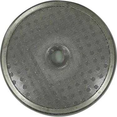 The Nuova Simonelli 57mm Group Shower Screen is a round metal screen with a circular frame, small central hole, and fine mesh grid, designed to fit 57mm groups. It appears clean and evenly lit when viewed from above. © 2025 1st-line.com
