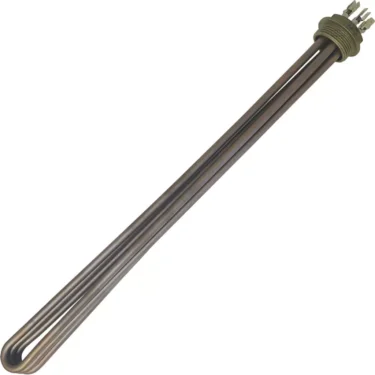 The PAVONI HEATING ELEMENT 3GR. 6000W 230V features a metal tubular body with a threaded base and connectors, making it ideal for efficient liquid heating in tanks or appliances. © 2025 1st-line.com