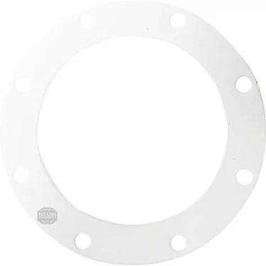 The Rancilio PTFE Boiler Gasket 175x123x2mm is a white, circular gasket featuring eight evenly spaced holes around its edge, shown on a plain white background. © 2025 1st-line.com
