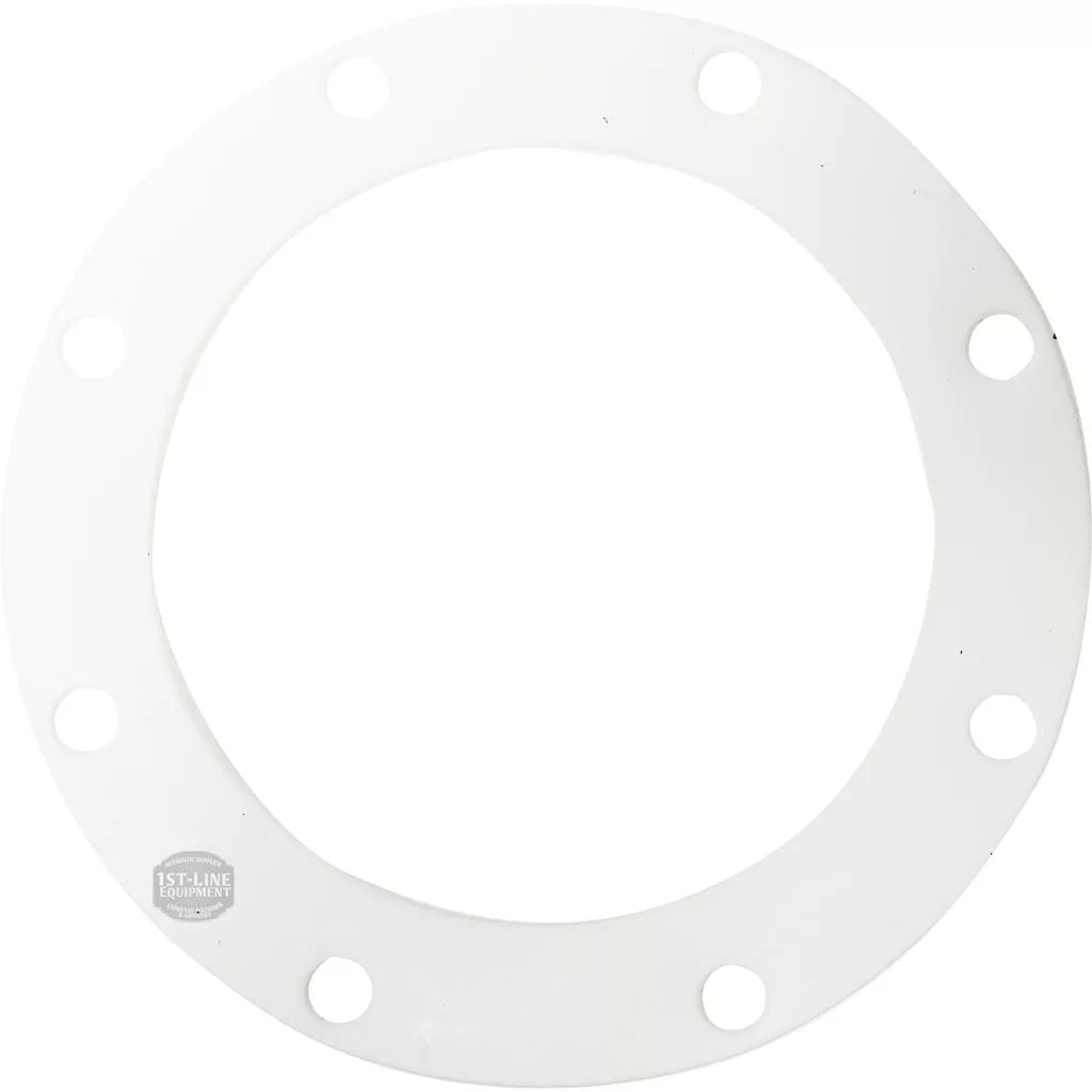 The Rancilio PTFE Boiler Gasket 175x123x2mm is a white, circular gasket featuring eight evenly spaced holes around its edge, shown on a plain white background. © 2025 1st-line.com