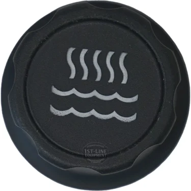 The Rancilio Water Handle is a black circular knob with a white icon of three wavy lines above three horizontal lines, symbolizing steam over water to indicate hot water or steam control. © 2025 1st-line.com