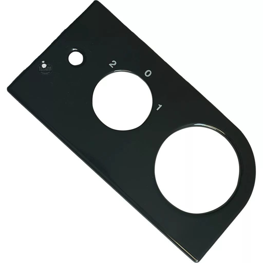 The San Marco GAUGE+SWITCH FACE PLATE is a black rectangular plastic plate with two large circular cutouts labeled 0, 1, and 2 next to them, plus a smaller hole near one corner. © 2025 1st-line.com