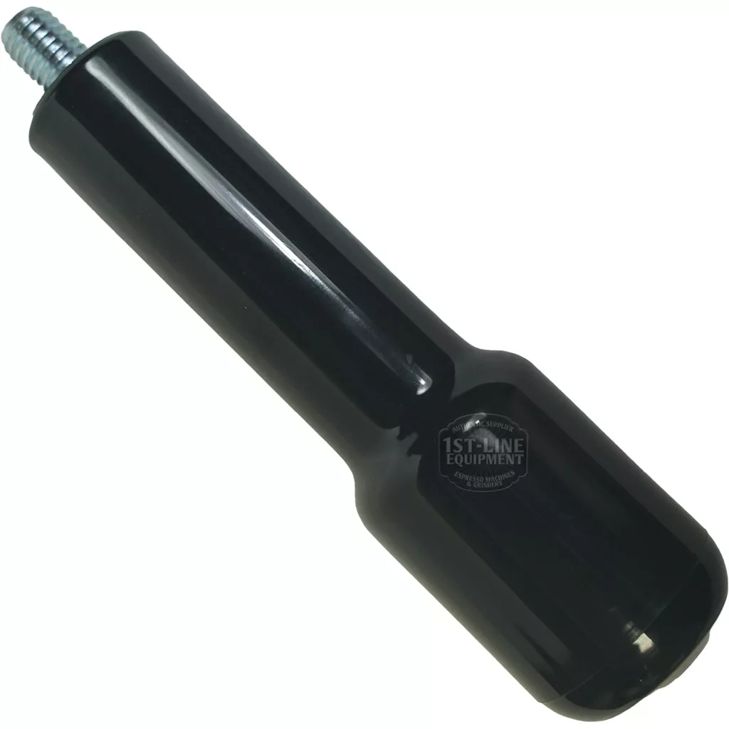 The Universal M-10 FILTERHOLDER HANDLE is a black cylindrical handle with a threaded metal screw at one end, designed for universal attachment to equipment or machinery and fits M-10 connections. © 2025 1st-line.com