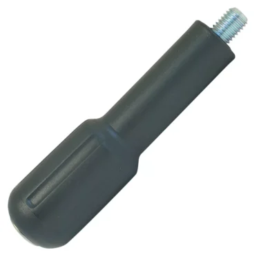 The V.3561 FILTERHOLDER HANDLE M-12 is a black cylindrical plastic handle with a metal M-12 threaded stud for attaching to tools or machinery as a replacement handle. © 2025 1st-line.com