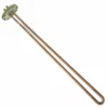 The Spaziale SP.208 HEATING ELEMENT 3 GR 3800W 110V is a metal immersion heater with a flange base and two long copper U-shaped rods, designed for heating water in tanks or boilers. Isolated on a white background. © 2025 1st-line.com
