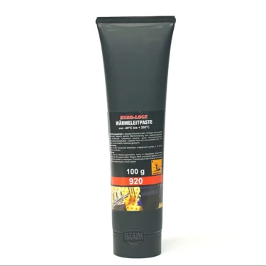 A black tube labeled RIO420 HIGH TEMPERATURE HEAT CONDUCTING PASTE contains 100g and is suitable for use between -40°C and 200°C. © 2025 1st-line.com