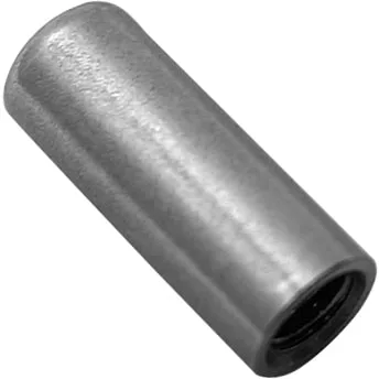 A close-up of the Lelit 1600042 Female Thread Pin, a cylindrical metal sleeve or ferrule with a female thread, displayed at an angle on a white background. © 2025 1st-line.com