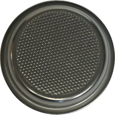 A close-up of the San Marco 16GR. 2 CUPS FILTER BASKET shows its flat, round metal design with multiple small holes—engineered for brewing two cups perfectly. © 2025 1st-line.com