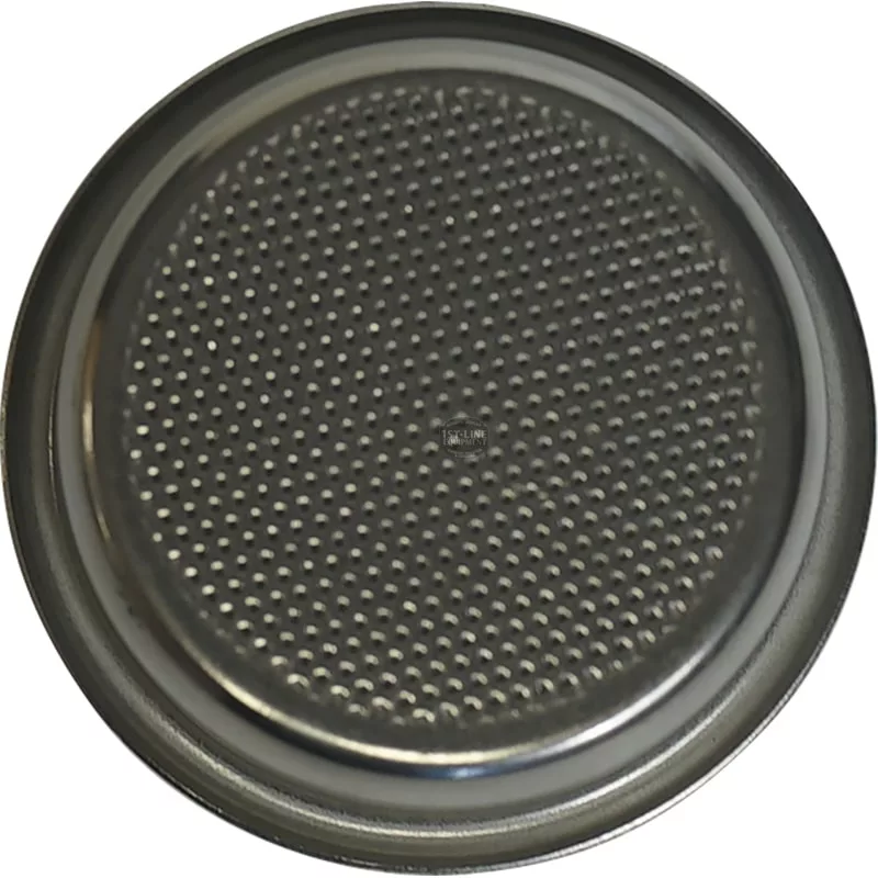 A close-up of the San Marco 16GR. 2 CUPS FILTER BASKET shows its flat, round metal design with multiple small holes—engineered for brewing two cups perfectly. © 2025 1st-line.com