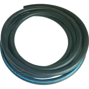 A coiled black rubber hose with blue text along its side, labeled ESPIROPRES 20/60 BAR, shown on a white background. © 2025 1st-line.com