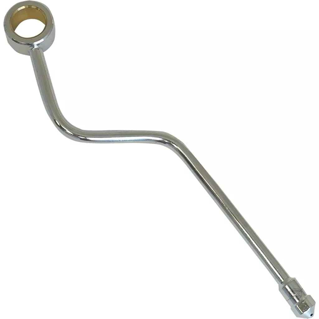 A Futurmat New Ariete/Rimini/C.F.E. STEAM OUTLET PIPE, shown on a white background, features a shiny metal offset box wrench with a bent handle and open circular head, ideal for steam outlet pipe maintenance tasks. © 2025 1st-line.com