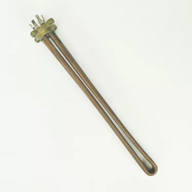 A Gaggia Italia GI.354 HEATING ELEMENT 5000W 110V 3 Group with three prongs and a brass flange, shown against a plain white background. © 2025 1st-line.com