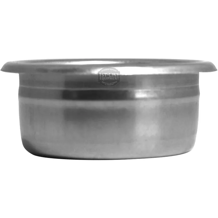 A round, stainless steel cooking pot with a flat bottom and wide, flared rim, finished like the La Spaziale 14 Gram 2-CUPS COFFEE FILTER, is photographed against a white background. © 2025 1st-line.com