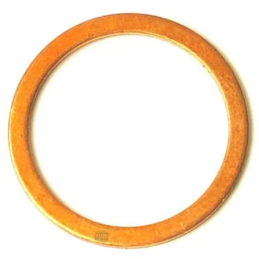 A single R.1025 COPPER GASKET 21x17x1 mm, featuring a smooth, circular shape with a central hole, is displayed on a white background. © 2025 1st-line.com