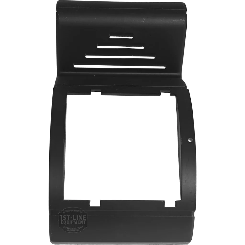 Black plastic mounting bracket for San Marco 95 PUSH BUTTON BODYWORK, featuring a rectangular center cutout, several top horizontal slots, and 1st-Line Equipment embossed in the bottom left—ideal for push button installations. © 2025 1st-line.com