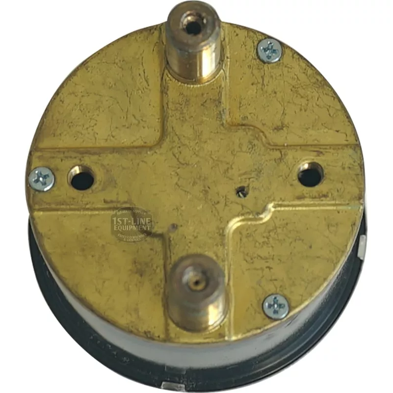 Close-up of a round, brass-colored Wega DOUBLE MANOMETER with two connectors, four screws, and visible surface scratches and markings. © 2025 1st-line.com