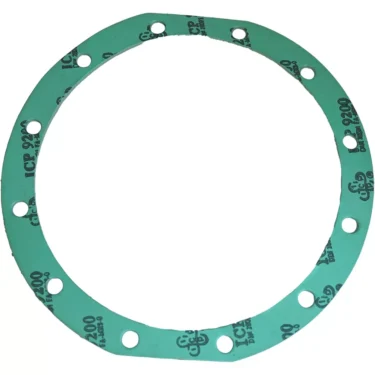 Faema 12 Hole ALIMENTARY BOILER GASKET: Green, circular design with 12 evenly spaced bolt holes and black printed text and logos on the surface; suitable for Faema boilers. © 2025 1st-line.com