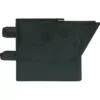 The Faema ALIMENTARY GASKET 57x42x3mm is a black, rectangular plastic part with two cylindrical connectors on the left and an angled extension on the right, shown isolated on a white background. © 2025 1st-line.com