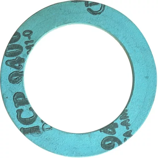 The Faema ALIMENTARY GASKET 57x42x3mm is a blue, circular gasket with black printed markings and text, viewed from above on a white background. It features a large central hole and is designed for use with Faema machines. © 2025 1st-line.com