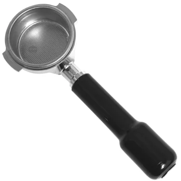 The Faema V.2158 58mm Bottomless Portafilter features 7.2mm wings and a black handle, shown from above on a white background. © 2025 1st-line.com