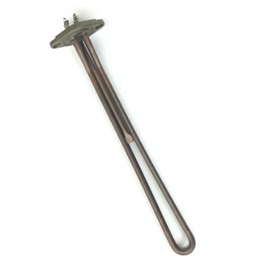 The Futurmat F.1602 HEATING ELEMENT 2600W 110V 2 Group, featuring a flat mounting plate and two looped rods, is shown on a white background—perfect for water heaters and similar applications. © 2025 1st-line.com