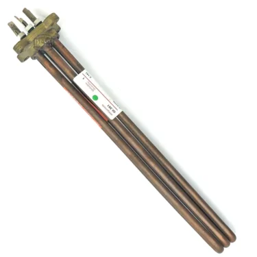The Gaggia Italia GI.351 HEATING ELEMENT 4000W 110V is a copper immersion heater with three long rods and a flange, with top electrical connectors, designed for Gaggia Italia 2 group machines. © 2025 1st-line.com