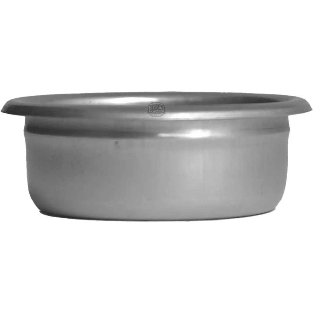 The San Marco 12 Gram 2 Cups Filter Basket, featuring a plain round stainless steel design with a wide mouth and outward-curved rim, is shown against a white background. © 2025 1st-line.com