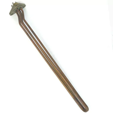 The San Marco SM.242 HEATING ELEMENT 3GR 3700W 110V features two long bent copper rods on a metal mounting plate with terminals, ideal for water heaters and shown isolated on a white background. © 2025 1st-line.com