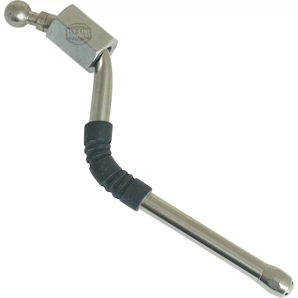 The San Marco STAINLESS STEEL STEAM PIPE is a metallic steam wand tip with a bent, angled stainless steel pipe, rounded ball end, and a black rubber grip for frothing milk on espresso machines. © 2025 1st-line.com