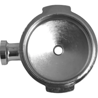 The Wega FILTERHOLDER BODY is a reflective espresso portafilter basket with a single central hole and side handle, perfect for your coffee machine setup. © 2025 1st-line.com