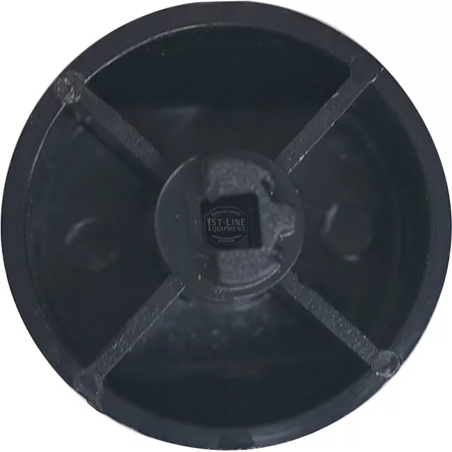 Top view of a round, black plastic part with a cross-shaped support and central raised area. 1ST-LINE EQUIPMENT is faintly visible in the middle—fits the Cimbali M-20 SWITCH HANDLE. © 2025 1st-line.com
