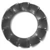 A black, circular ASCASO F.1066 WASHER 11x6.5x1.9 mm with a large central hole and evenly spaced serrations along the outer edge is shown from above on a white background. © 2025 1st-line.com