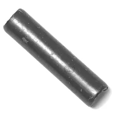 A close-up of a black metal dowel pin with smooth sides and beveled edges on a white background, shown next to an ASCASO F.1066 WASHER 11x6.5x1.9 mm. © 2025 1st-line.com