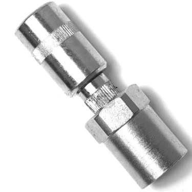 A close-up of the P..298 HOT WATER PIPE metallic hydraulic hose fitting with a hexagonal nut and cylindrical connector, designed for hot water systems, photographed against a white background. © 2025 1st-line.com