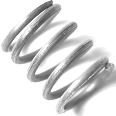 A close-up of the SP..56 STEAM PIPE SPRING 15x18 mm, positioned diagonally on a white background. The tightly wound coil spring features a shiny, metallic surface with visible texture. © 2025 1st-line.com