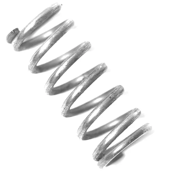 A close-up of the VBM209 STEAM PIPE SPRING 11x25 mm, shown diagonally on a white background. The shiny, slightly worn metal coil displays visible texture—perfect for steam pipe assemblies. © 2025 1st-line.com