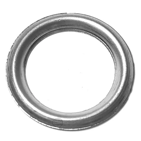 A close-up shows the SM.146 STEAM TAP WASHER, a metallic round grommet with a smooth, shiny surface and a hollow center, photographed against a white background. © 2025 1st-line.com