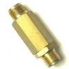 A San Marco 3/8 Retention Valve, brass hex-shaped with 3/8 threaded ends on both sides, for connecting pipes or hoses in plumbing or industrial settings, shown against a white background. © 2025 1st-line.com