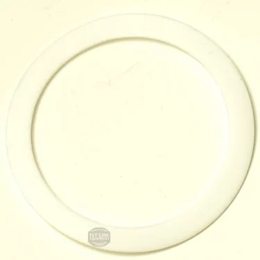 A white, flat, circular SP..28 PTFE GASKET 50.5x40x0.5 mm with a smooth texture and thin, even width rests on a light beige surface. © 2025 1st-line.com