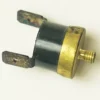 Close-up of a GAGGIA 145°C STEAM THERMOSTAT, featuring a cylindrical black and gold metal body, two flat prongs, and a threaded screw on one end, resting on a light surface. © 2025 1st-line.com