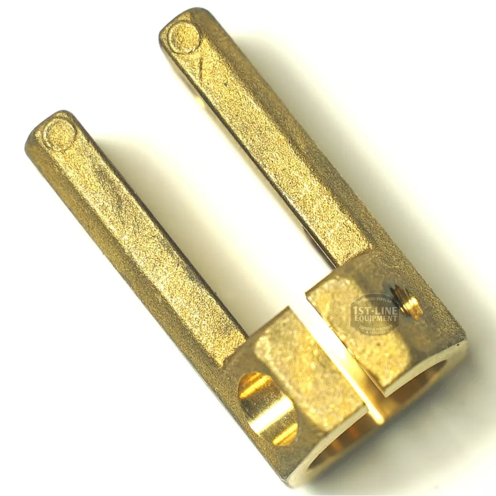 Close-up of a gold-colored, two-pronged metal fork part with a cylindrical base from the S...66 BRACKET, displayed against a white background. © 2025 1st-line.com